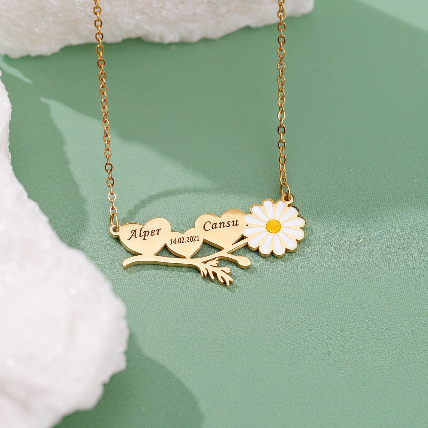 Natual Walnut Jewelry Box Custom Daisy Initial Necklace Personalized Gift for Her Pure Love Necklace Gift for Mom or Teacher and DaughtercName Necklace Birthday Gift for Women