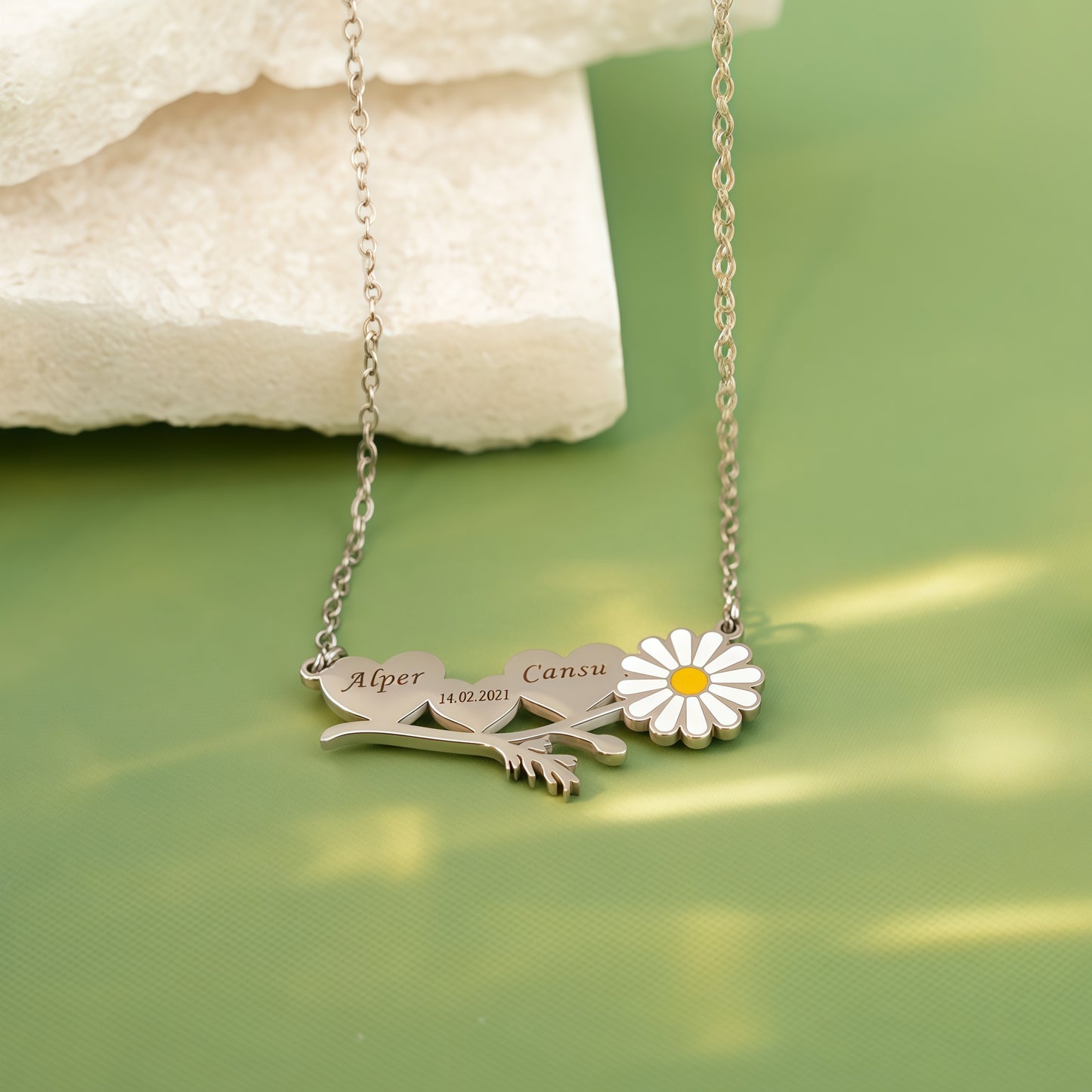 Natual Walnut Jewelry Box Custom Daisy Initial Necklace Personalized Gift for Her Pure Love Necklace Gift for Mom or Teacher and DaughtercName Necklace Birthday Gift for Women