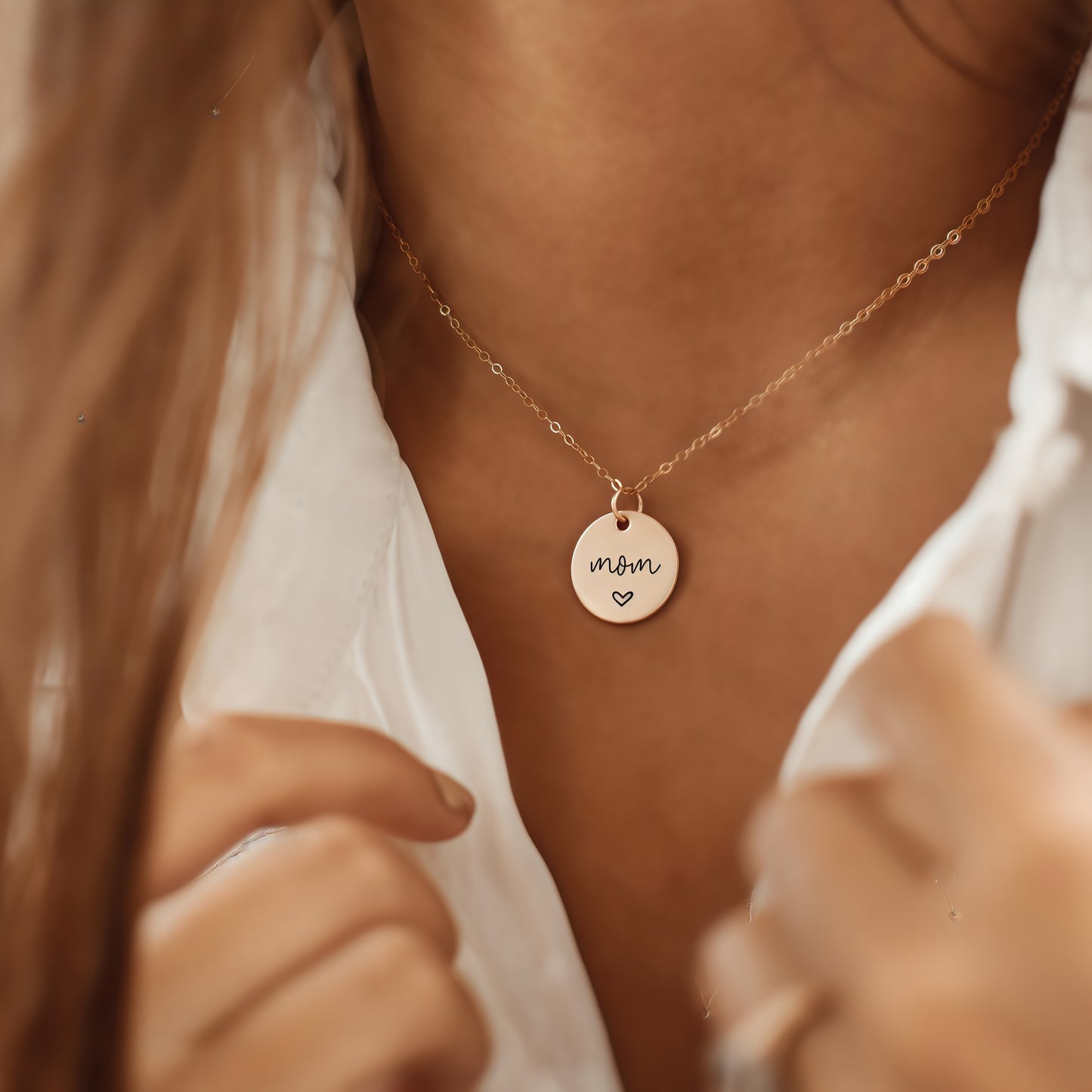 Custom Initial Disc Necklace, Engraved Letter Necklace, Gold Coin Disk Tag, Personalized Name Necklace, Teen Aunt Grandma Mom Gift